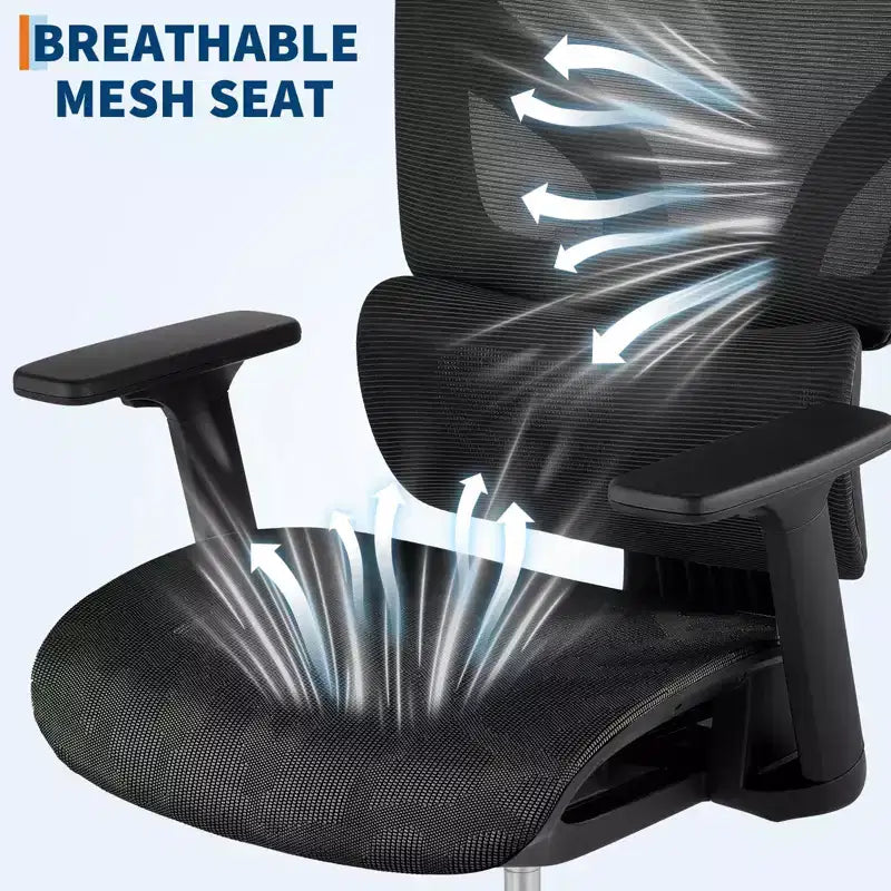 Chaise de bureau ergonomique GustoWave avec dossier en maille respirante, soutien lombaire élevé, accoudoirs réglables 3D pour le travail ou le jeu