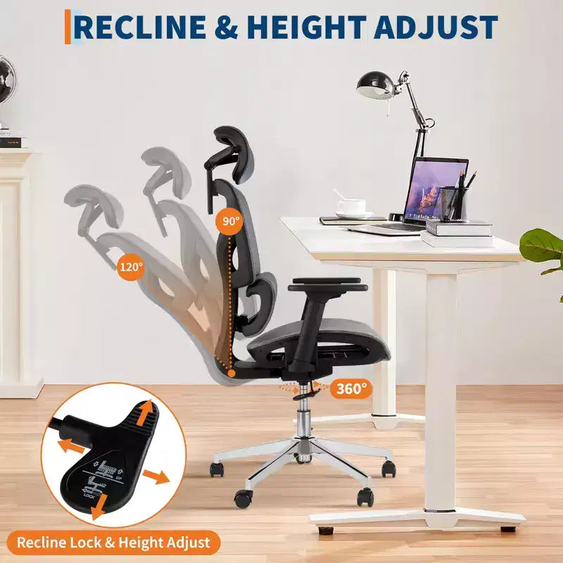 Chaise de bureau ergonomique GustoWave avec dossier en maille respirante, soutien lombaire élevé, accoudoirs réglables 3D pour le travail ou le jeu