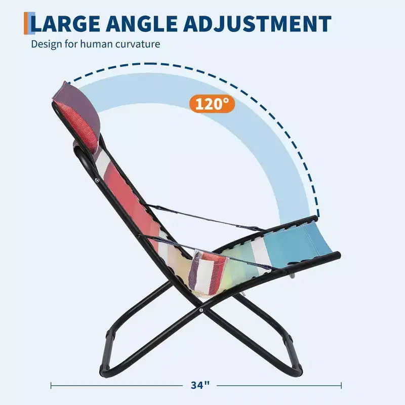 Chaise de Plage Portable pour Adultes, Chaise de Camping Pliante Extérieure avec Appui-tête, Rayures Arc-en-ciel Robustes