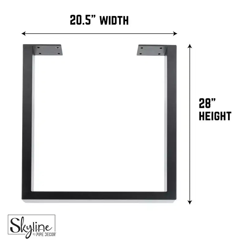 Pipe Decor Pieds de table de salle à manger ou de bureau en métal noir mat carré Skyline de 71 cm - Paquet de 2