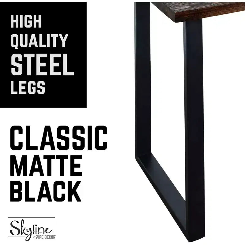 Pipe Decor Pieds de table de salle à manger ou de bureau en métal noir mat carré Skyline de 71 cm - Paquet de 2