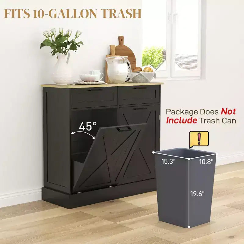 Meuble de cuisine de ferme de 10 gallons avec poubelle cachée et 2 tiroirs, meuble poubelle basculant pour la cuisine