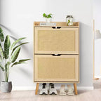Meuble à chaussures dissimulé avec 2 tiroirs basculants en rotin et design anti-basculement, Armoire à chaussures pour entrée, couloir, rangement pour 12 à 15 paires