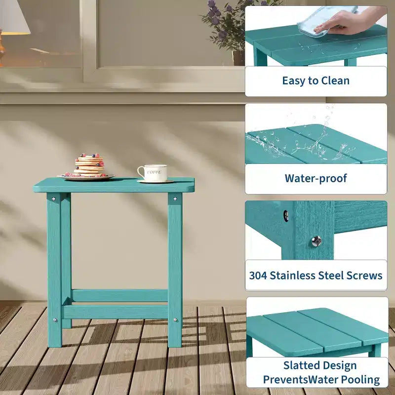 Table d'appoint d'extérieur carrée en PEHD, table de patio Adirondack durable pour la plage/véranda, résistante aux intempéries et facile à assembler