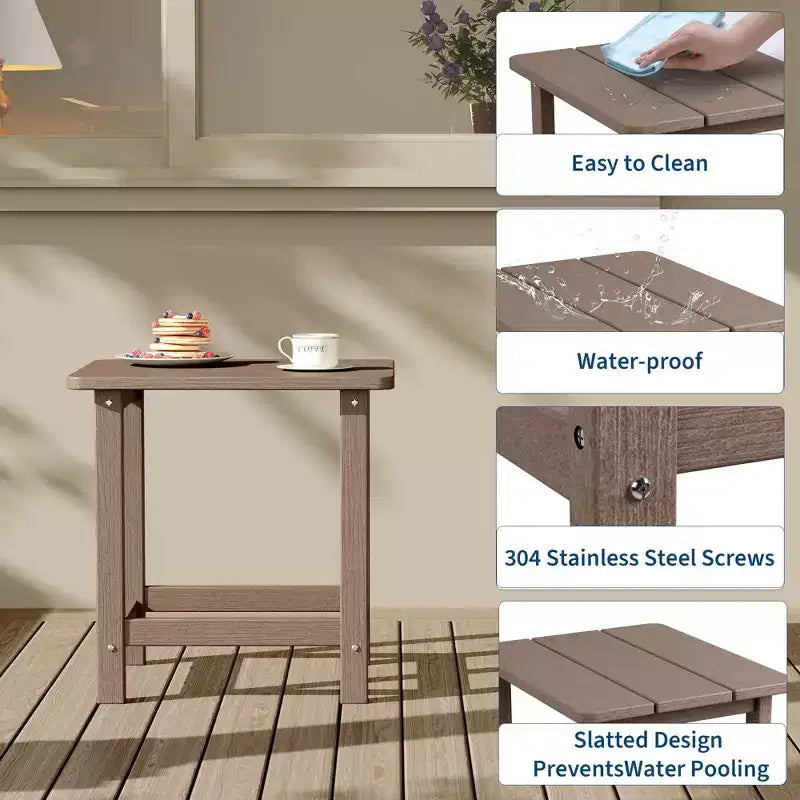 Table d'appoint d'extérieur carrée en PEHD, table de patio Adirondack durable pour la plage/véranda, résistante aux intempéries et facile à assembler