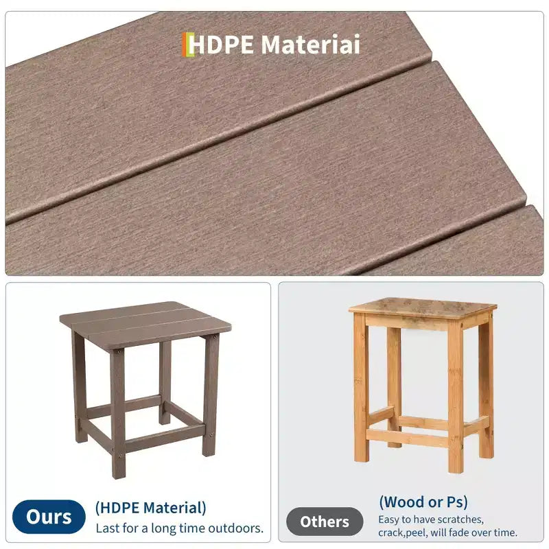 Table d'appoint d'extérieur carrée en PEHD, table de patio Adirondack durable pour la plage/véranda, résistante aux intempéries et facile à assembler