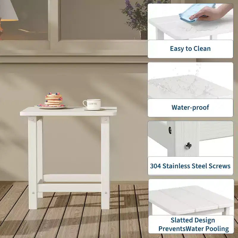 Table d'appoint d'extérieur carrée en PEHD, table de patio Adirondack durable pour la plage/véranda, résistante aux intempéries et facile à assembler