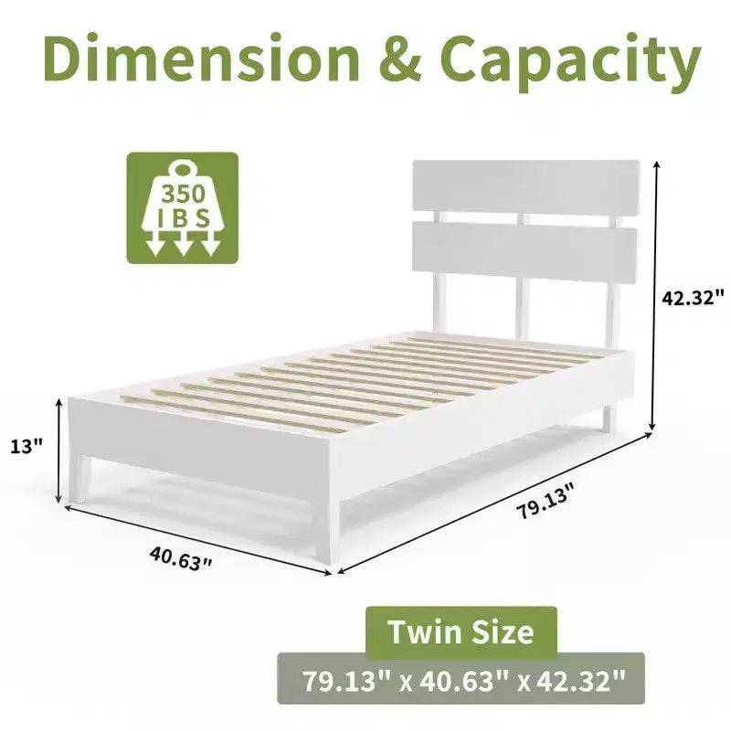 Cadre de lit en bois massif Karl Home, lit double avec tête de lit incluse, lit moderne du milieu du siècle, blanc
