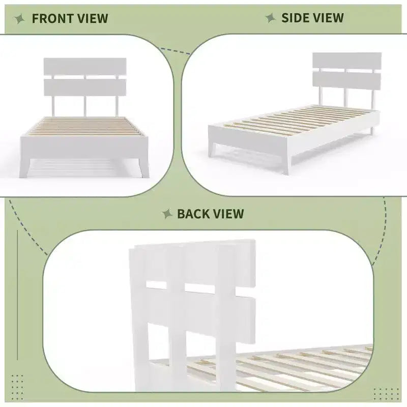 Cadre de lit en bois massif Karl Home, lit double avec tête de lit incluse, lit moderne du milieu du siècle, blanc