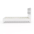 Cadre de lit en bois massif Karl Home, lit double avec tête de lit incluse, lit moderne du milieu du siècle, blanc