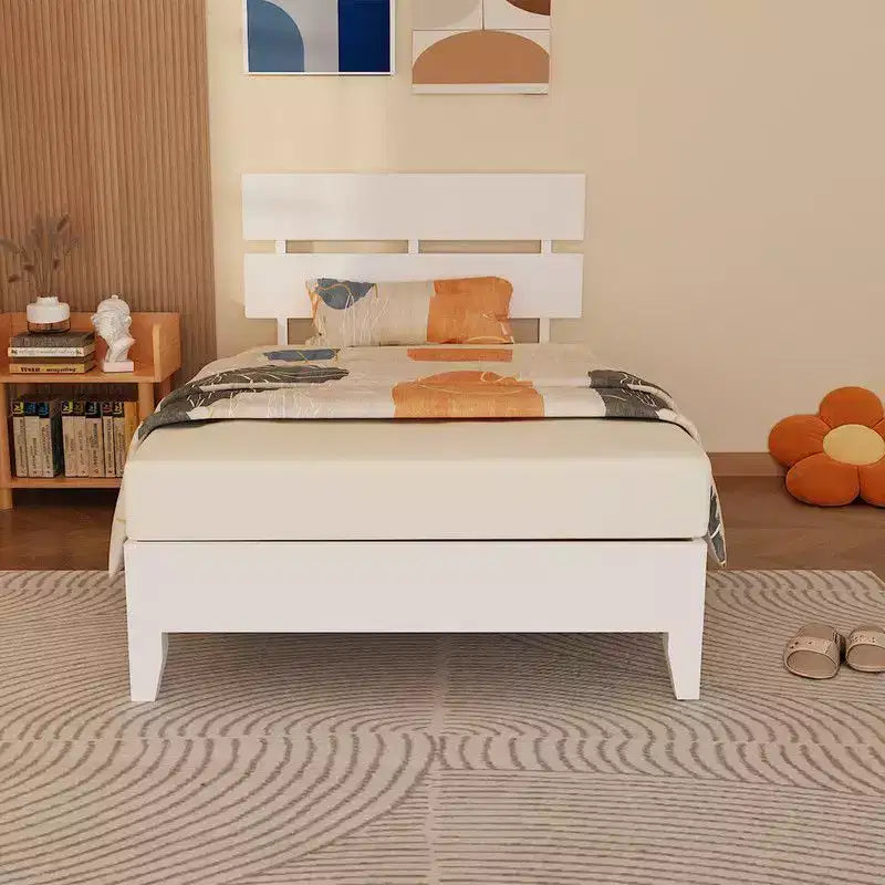 Cadre de lit en bois massif Karl Home, lit double avec tête de lit incluse, lit moderne du milieu du siècle, blanc