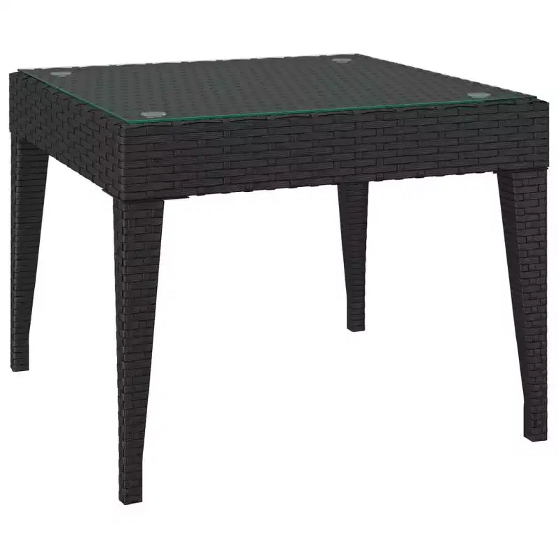 Table d'appoint en rotin PE noir, acier thermolaqué, verre trempé