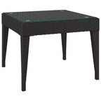 Table d'appoint en rotin PE noir, acier thermolaqué, verre trempé