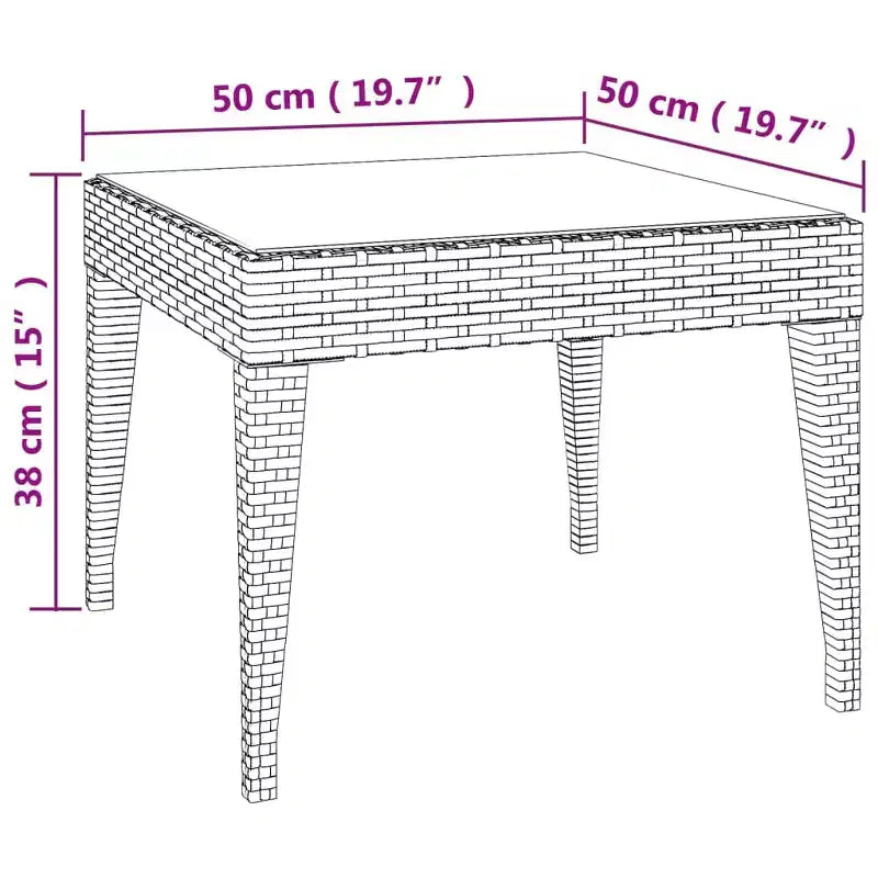 Table d'appoint en rotin PE noir, acier thermolaqué, verre trempé