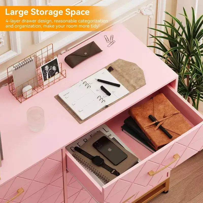 Commode haute COZONY à 8 tiroirs avec plateau en bois, armoire de rangement moderne pour chambre à coucher, salon, couloir