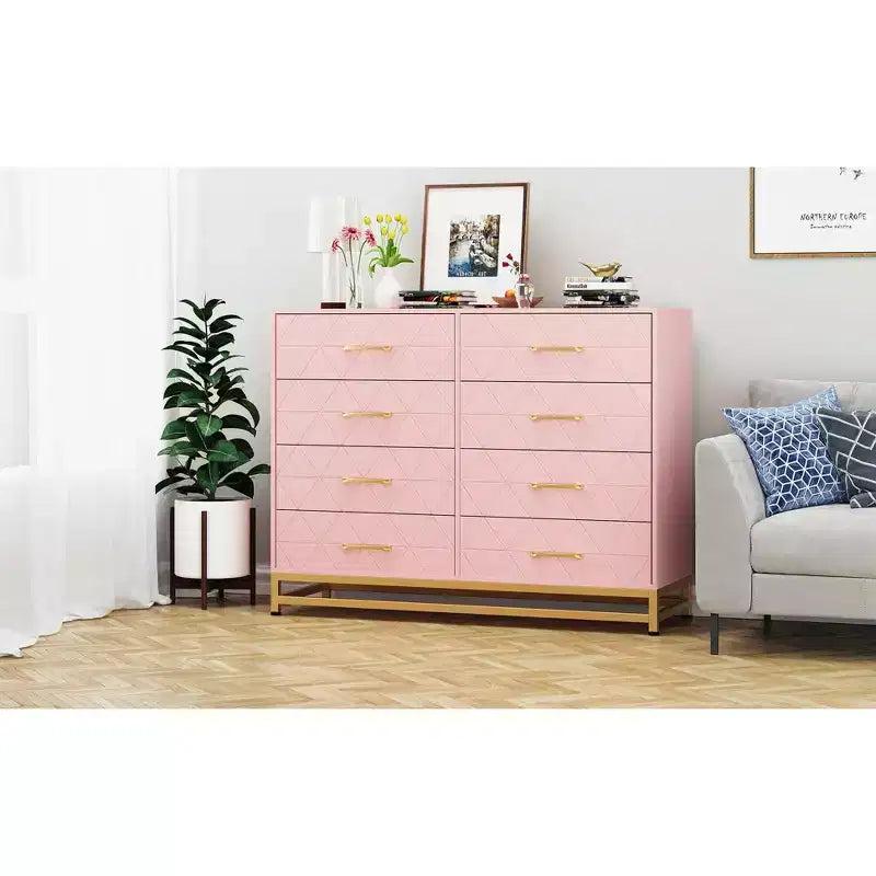 Commode haute COZONY à 8 tiroirs avec plateau en bois, armoire de rangement moderne pour chambre à coucher, salon, couloir
