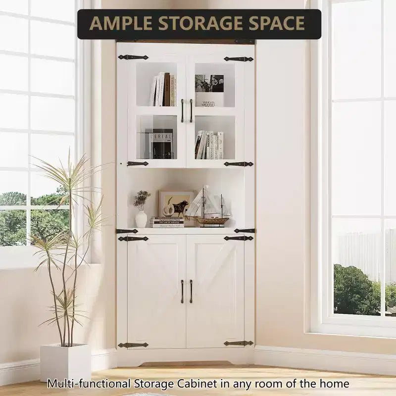 Meuble d'angle de ferme, Meuble de rangement d'angle haut avec porte vitrée et étagères réglables, Meuble de salle de bain avec rangement pour salon, salle de bain