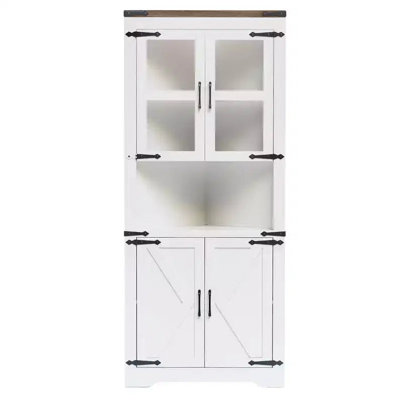 Meuble d'angle de ferme, Meuble de rangement d'angle haut avec porte vitrée et étagères réglables, Meuble de salle de bain avec rangement pour salon, salle de bain