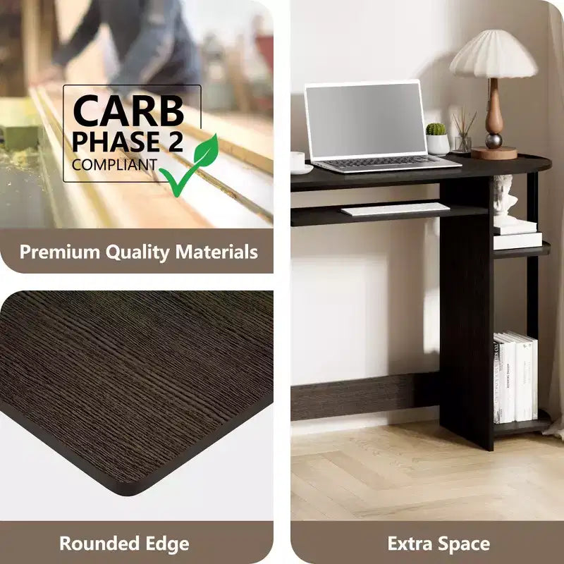 HOMLUX Bureau d'ordinateur large de 15 po avec plateau à clavier et 2 compartiments