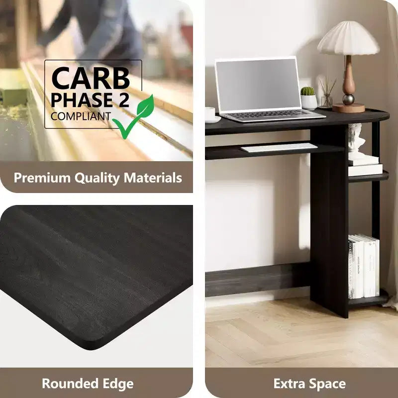 HOMLUX Bureau d'ordinateur large de 15 po avec plateau à clavier et 2 compartiments