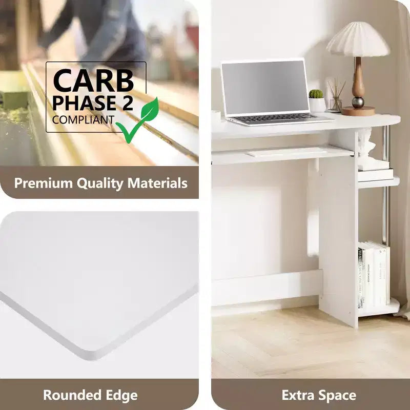HOMLUX Bureau d'ordinateur large de 15 po avec plateau à clavier et 2 compartiments