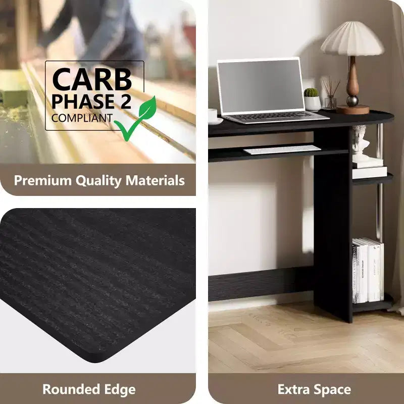HOMLUX Bureau d'ordinateur large de 15 po avec plateau à clavier et 2 compartiments