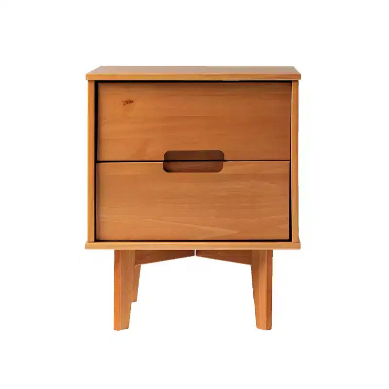 Table de chevet en bois massif 2 tiroirs de style Mid-Century Modern avec poignées découpées - Caramel