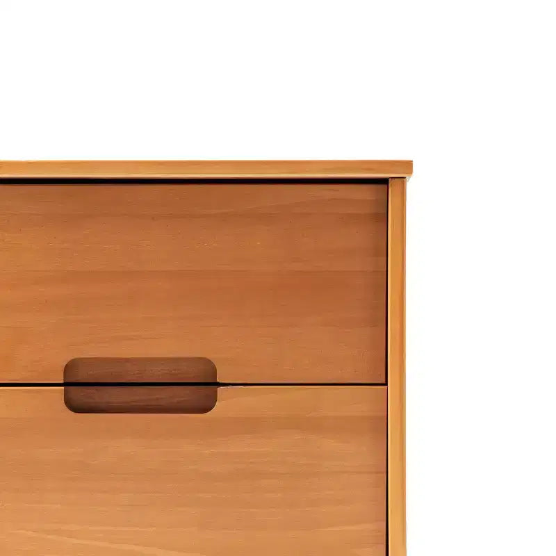 Table de chevet en bois massif 2 tiroirs de style Mid-Century Modern avec poignées découpées - Caramel