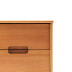 Table de chevet en bois massif 2 tiroirs de style Mid-Century Modern avec poignées découpées - Caramel