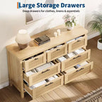 Commode à 7 tiroirs GustoWave avec façades texturées, meuble TV pour téléviseurs jusqu'à 65", pour grand coffre de rangement pour chambre, salon, entrée