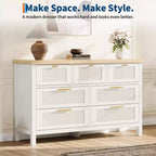 Commode à 7 tiroirs GustoWave avec façades texturées, meuble TV pour téléviseurs jusqu'à 65", pour grand coffre de rangement pour chambre, salon, entrée
