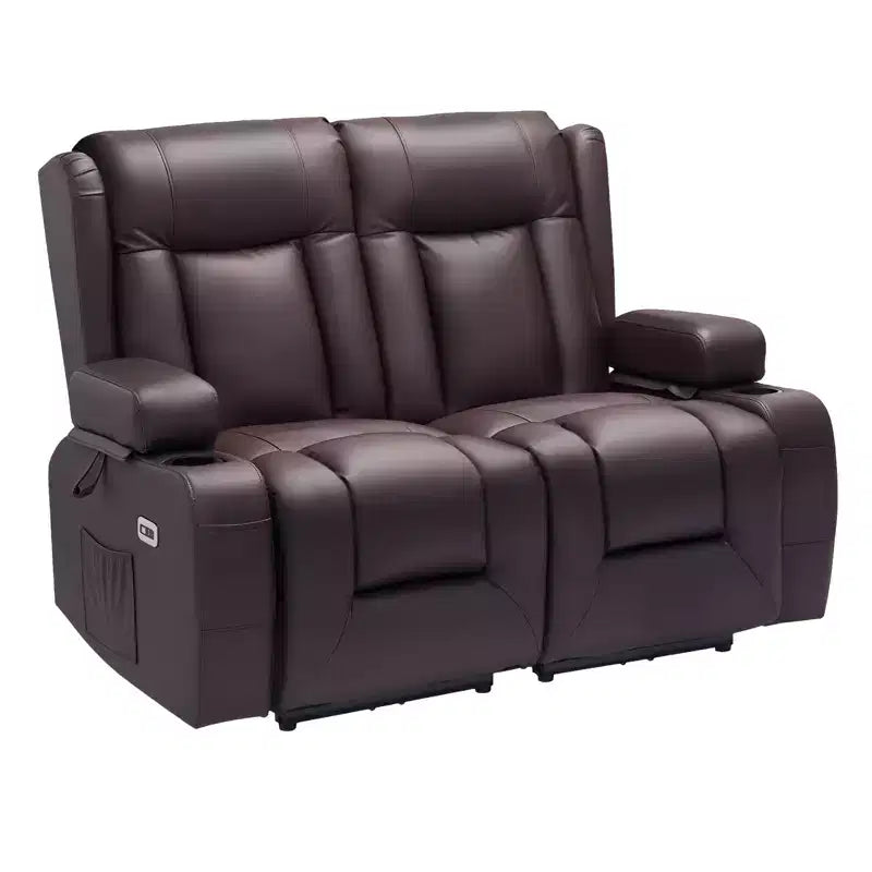 VEVOR Loveseat Recliner Sofa, Power Reclining Couch with Heating&Massage and Timer,PU Leather Electric Recliner Sofa with USB Ports,Cup Holders,Brown