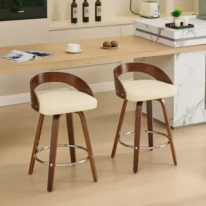 MAYEERTY Tabourets de bar pivotants - Dossier bas, cadre en bois, coussin moelleux, hauteur d'assise de 63,5 cm, lot de 2