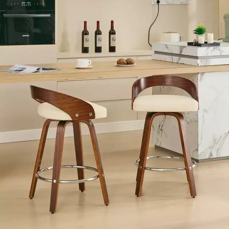 MAYEERTY Tabourets de bar pivotants - Dossier bas, cadre en bois, coussin moelleux, hauteur d'assise de 63,5 cm, lot de 2
