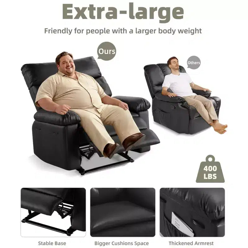 Fauteuil inclinable surdimensionné, canapé inclinable manuel pour adultes, rembourrage en éponge 1,5X, canapé simple ergonomique, porte-gobelets, pour salon