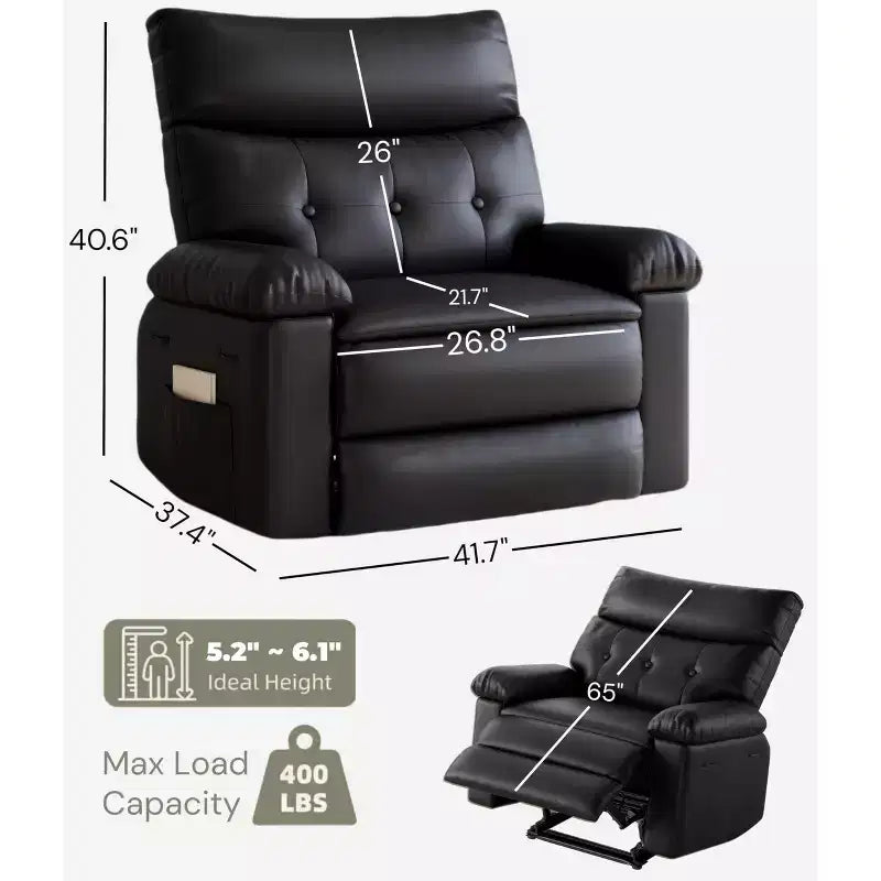 Fauteuil inclinable surdimensionné, canapé inclinable manuel pour adultes, rembourrage en éponge 1,5X, canapé simple ergonomique, porte-gobelets, pour salon