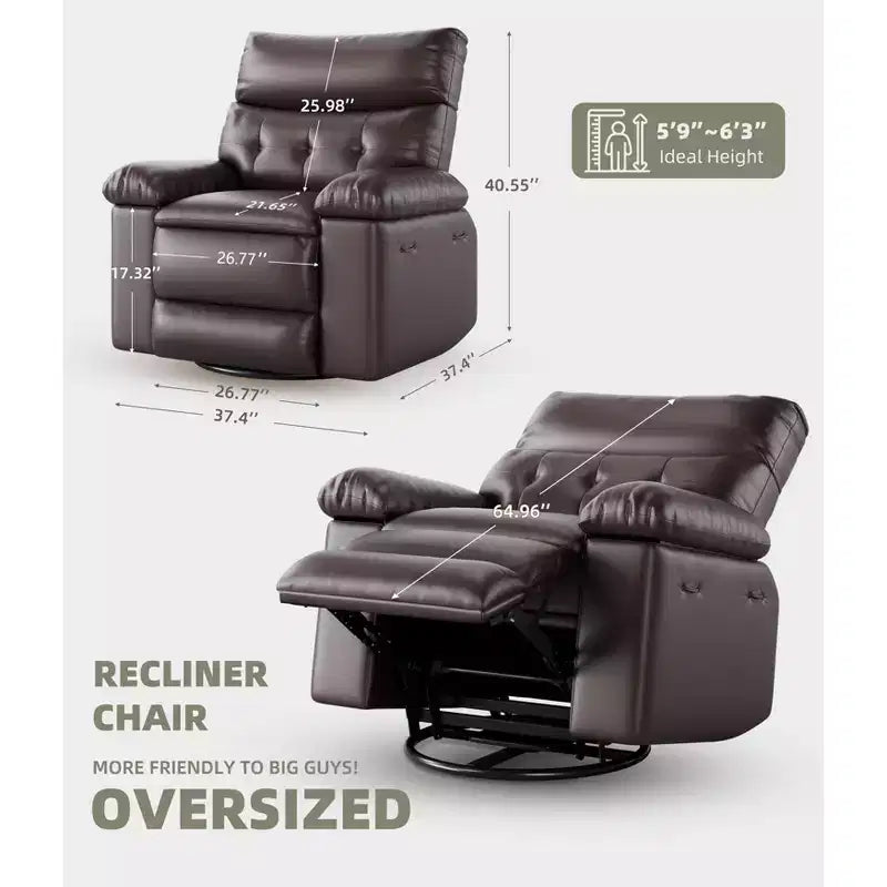 Fauteuil inclinable surdimensionné, canapé inclinable manuel pour adultes, rembourrage en éponge 1,5X, canapé simple ergonomique, porte-gobelets, pour salon