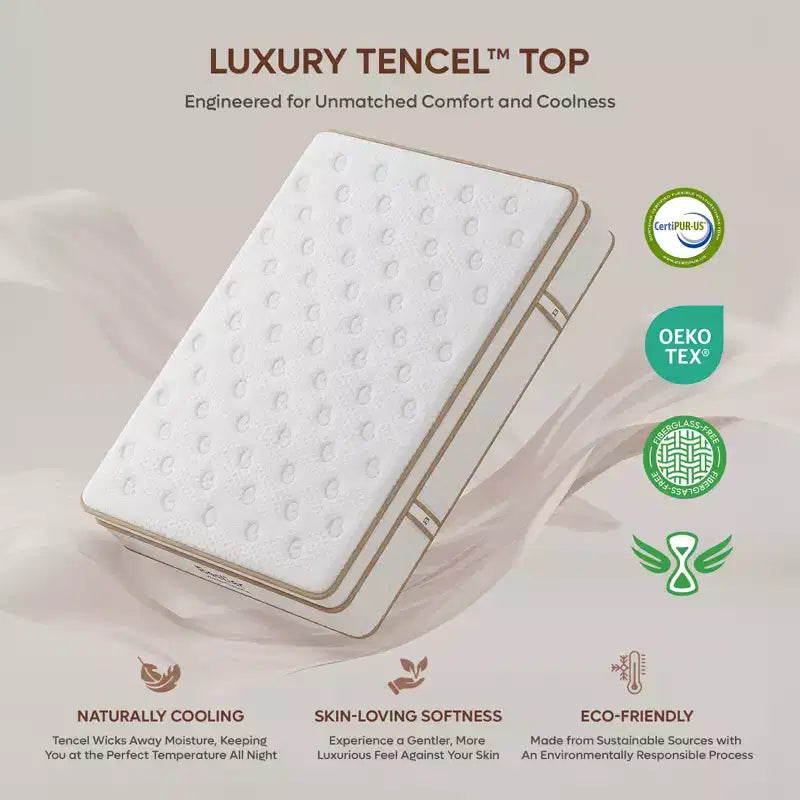 Matelas hybride Tencel de 12 pouces, taille double, mousse à mémoire de forme rafraîchissante et couche moelleuse, livré dans une boîte
