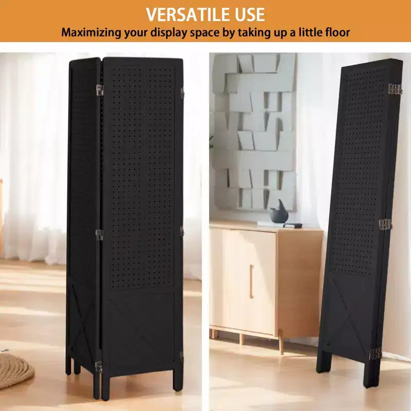 VINGLI Panneau perforé autoportant à 4 panneaux avec pieds, Séparateur de pièce en bois de 1,5 m, Cloison de séparation pour Salons d'artisanat et Commerce de détail (Noir)