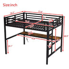 Lit mezzanine Bellemave en métal pleine grandeur avec bureau, prise de courant, port USB et lumières LED, lit d'étude peu encombrant avec barrières de sécurité, noir