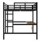 Lit mezzanine Bellemave en métal pleine grandeur avec bureau, prise de courant, port USB et lumières LED, lit d'étude peu encombrant avec barrières de sécurité, noir