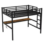 Lit mezzanine Bellemave en métal pleine grandeur avec bureau, prise de courant, port USB et lumières LED, lit d'étude peu encombrant avec barrières de sécurité, noir