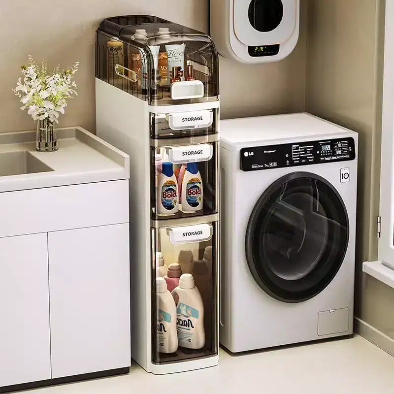 Meuble de rangement étroit à 4 niveaux, organisateur autoportant large avec, pour salle de bain, cuisine,