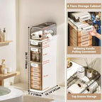 Meuble de rangement étroit à 4 niveaux, organisateur autoportant large avec, pour salle de bain, cuisine,