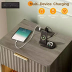 VINGLI Table de Chevet avec Station de Recharge et Lumière LED, Table de Chevet Cannelée de 19 po à Bords Arrondis