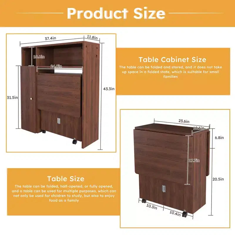 Table à manger pliante peu encombrante avec buffet mural et rangement pour petits espaces, table à manger à abattants