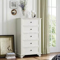 VINGLI Tall Dresser 5 Drawer Chest of Drawers, Wood White Dresser for Bedroom
