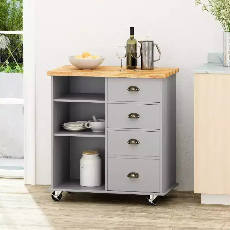 Okak Modrn Kitchen Island Cart with Solid Wood Top & Towel Rack & Wheels,Mobile Storage Cabinet Sideboard for Kitchen,Dining Room
