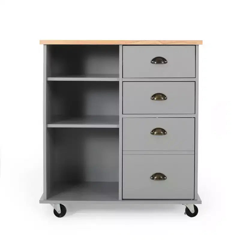 Desserte de cuisine moderne Okak avec plan de travail en bois massif, porte-serviettes et roulettes, meuble de rangement mobile pour cuisine, salle à manger