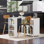 JVNOXK - Îlot de cuisine roulant extensible avec éclairage LED, prises de courant et panneaux en verre dépoli à double porte, blanc